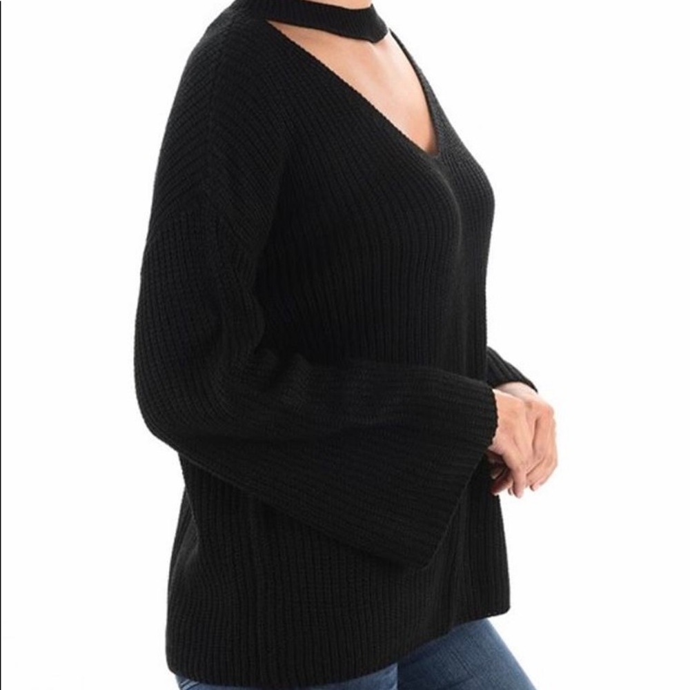 Judy Blue Knit Choker Neck Sweater w/Bell Sleeves - Picture 3 of 5